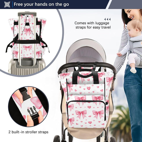 SUABO Backpack Powder Color Butterfly Thread Love Heart Pattern Baby Diaper Bag Large Bag Waterproof Travel Diaper Bags
