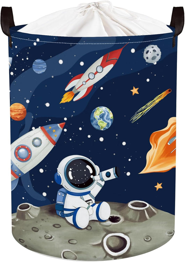 Space Rockets Laundry Hamper Cartoon Astronaut Large Storage Basket Planet Collapsible Parents