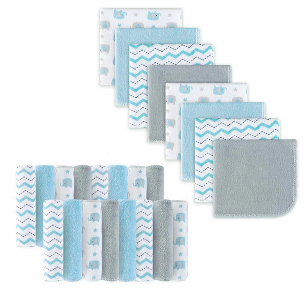 Softan Baby Washcloths, 24 Pack Extra Soft & Ultra Absorbent Baby Towels, 9x9 Blu Elephant for Sensitive Skin