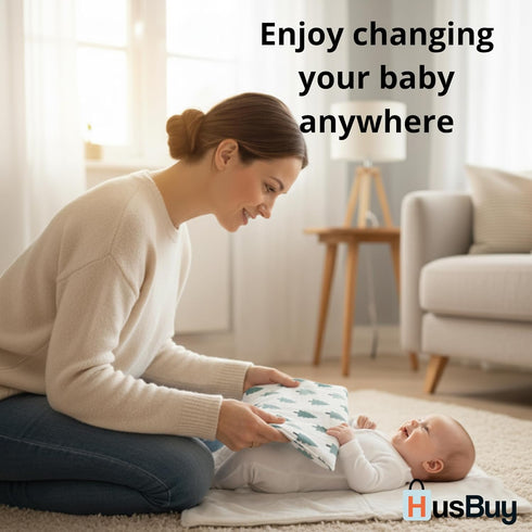 HusBuy Portable Changing Pad for Baby - Waterproof Travel Diaper Changing Mat with Built-in Pillow - Foldable