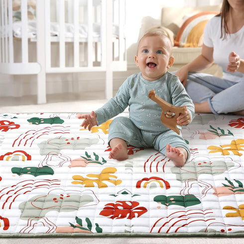 Percozzi 50" 50" Boho Baby Play Mat, ABC Alphabet, Words and Shapes Educational Learning & Fun, Boho Rainbow Baby