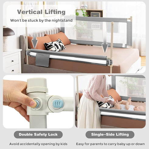 57-in (57 INCH, HONEY JOY Bed Rail for Toddlers, Extra Long, Portable Safety Bed Guardrail w/Side Pocket, Baby Bed Rail