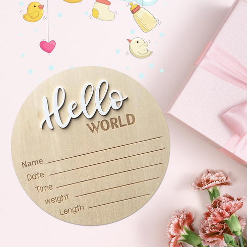 5.9 Inch Baby Announcement Sign, Wooden Hello World Newborn Signs, Birth Announcement Sign, Baby Shower Hospital