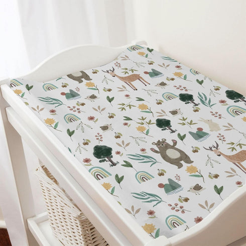 Baby Spring Woodland Animals Changing Pad Cover Sheets, 32''x16'' Fitted for Boy Girl with Bear Deer Bunny