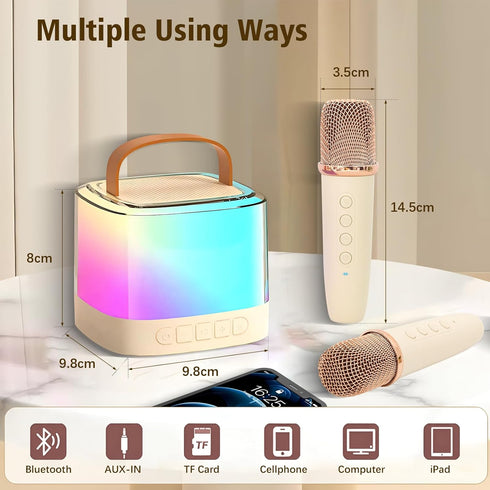 Xiwoa 4-12 Karaoke Machine for Kids,Portable Bluetooth Speaker with Wireless Microphone for Illusionary Flowing