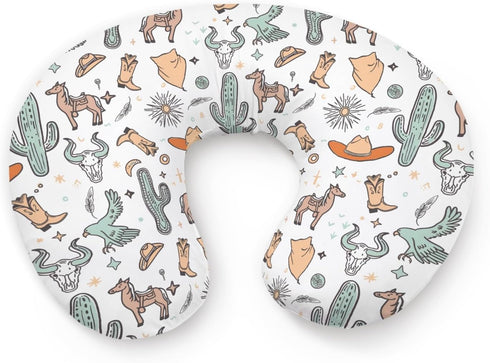 KuphiL10C Western Cactus Cow Skull Horses Hats Pattern Nursing Pillow Cover, Unisex Removable
