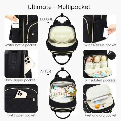 ViveVoy Backpack, Diaper Bag Travel Essential Baby Bag, Multi-Functional Waterproof Quilted Diaper Bag, Baby Essential