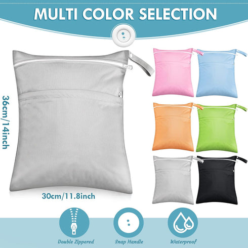 6 Pack Kenning Wet Dry Bags Waterproof Reusable Cloth Diaper Storage Pouches with Double Zipper Compartments