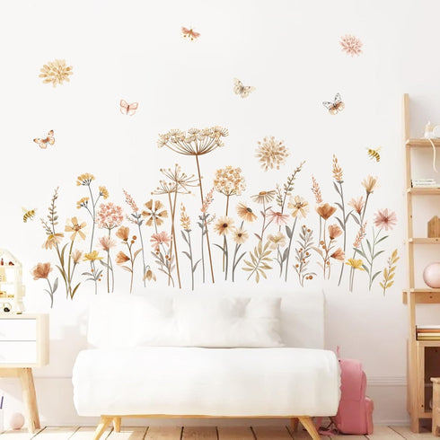 decalmile Boho Flower Wall Decals Wildflower Floral Dandelion Grass Wall Stickers Baby