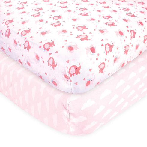 Luvable Friends Unisex Baby Fitted Crib Sheet, Girl Basic Elephant, One Size