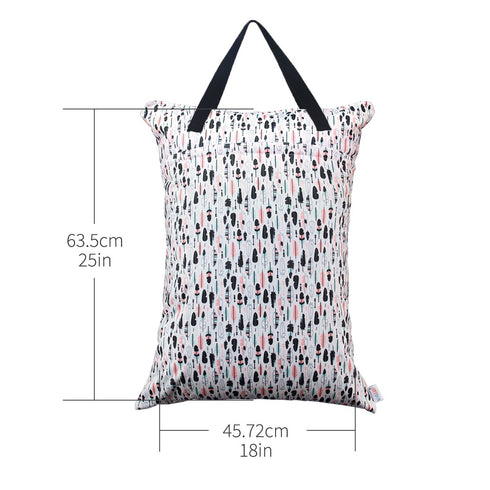 2 Pack 25x18 inches ALVABABY Large Wet Dry Bag Waterproof Hanging Cloth Diaper with Double Zippered Pockets (Feather