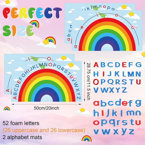 Geyee 2 Pcs Double Sided Rainbow Alphabet Arc Mats Colorful Foam Abc Letters and Arc Mats for Alphabet Recognition