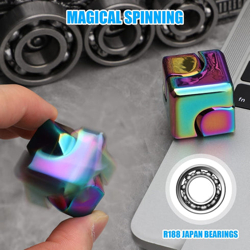 Umnodobn 2-in-1 Infinity Gear Fidget Cube Spinner for Kid Adult, Transformable Spinning Top Metallic Fidget Toys