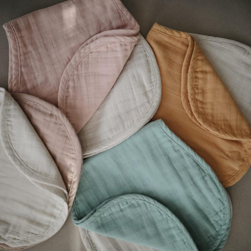 mushie Muslin Baby Burp Cloths Set of 2 | 100% Organic Cotton (Roman Green/Fog)