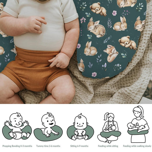 Sleeping Spring Animals Nursing Pillow Covers for Boy Girl Bear Deer Bunny Floral Leaves Nursery Pillow Slipcover