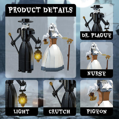 Set (500Pcs) Plague Doctor Building Blocks - Medieval Themed Collectible Toy for Adults and Kids - Creative