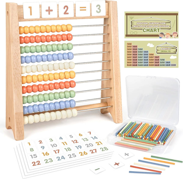 Abacus for Kids Math - Wooden Abacus with 100 Counting Sticks and