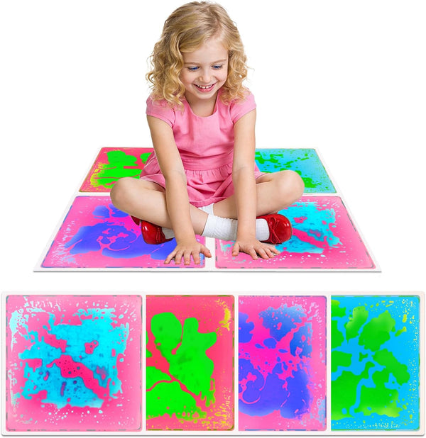 Sensory Liquid Floor Tiles for Kids: Liquid Fusion Activity Mat 4 Pack