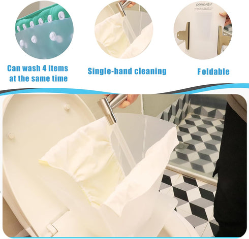 QOOMABA Cloth Diaper Sprayer Splatter Shield for Toilet, Snap Button Diaper Holder & Clips, Foldable Diaper Spray