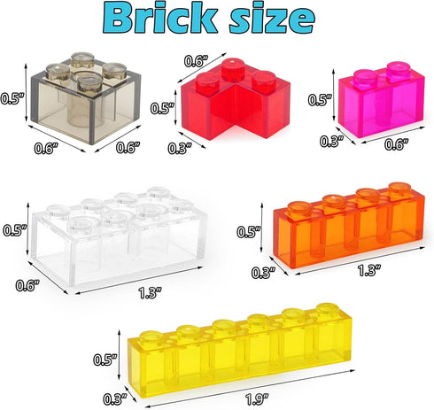 CONVENTEJOY 400 -9 6 Pieces Translucent Building Bricks Colors Crystal-Clear Classic Block Toy Fully Compatible