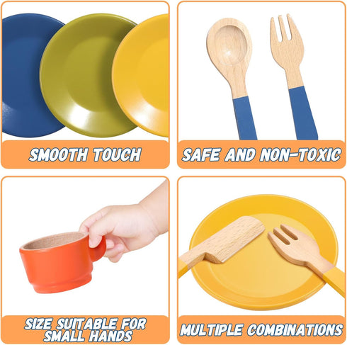 Sets GAGAKU Wooden Play Food for Kids Kitchen, Montessori Wooden Play Food Toys with Plates and Dishes for Toddler Boys