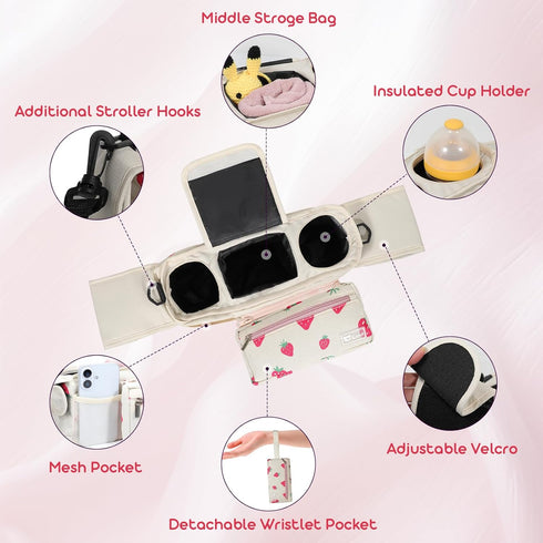 Universal Stroller Organizer with Insulated Cup Holders and Detachable Phone Bag,Stroller Caddy Fits for Stroller