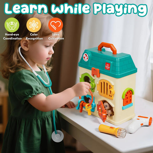 Playset 3-5, Playset 1-3 Lehoo Castle Veterinarian for Kids, Pet Vet Toys Doctor Kit for Toddlers Critter Clinic Toy