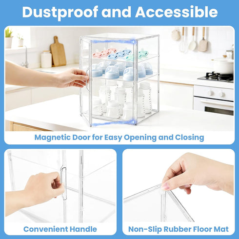 Countertop, 3 2 LANLISA Baby Bottle Storage Organizer for Tiers Clear Acrylic Bottles Station Organizer, Bottle Storage