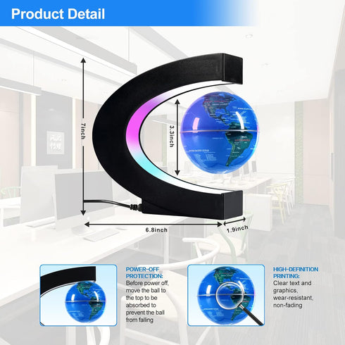 Gift(3.3 Inches) Flagest Magnetic Levitation Floating Globe, Levitating C Shape Globe with LED Lights for Education