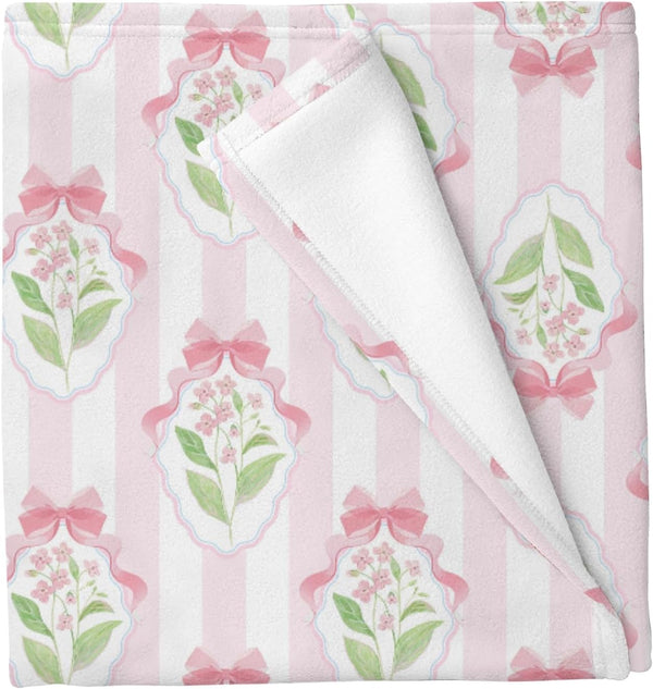 Cstdyfrv Pastel Flowers Bows Striped Baby Blankets for Boys Girls Pink Blue Hydrangea