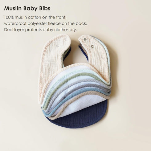 8 Pack Muslin 100% Cotton Baby Bibs for Unisex, Soft and Absorbent Gender Neutral Set for Feeding and Drooling