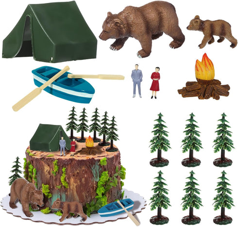 RAYNAG 13 Pieces Camping Cake Topper Camping Party Decoration With Tent Bonfire