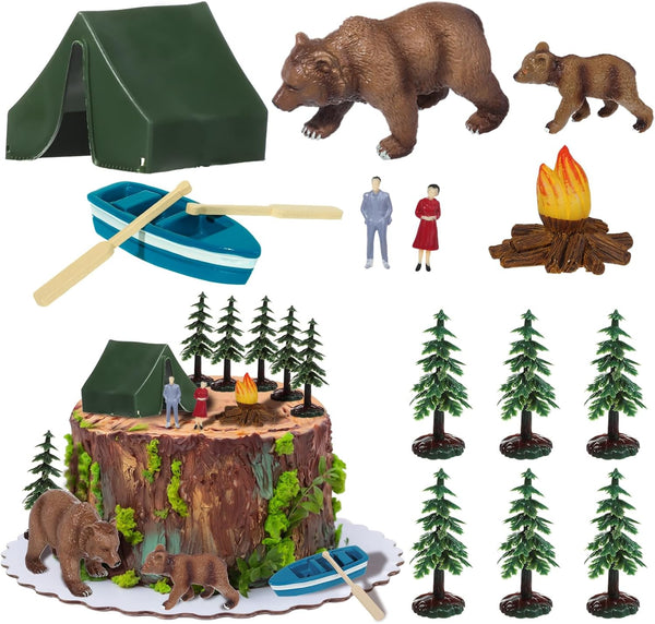 RAYNAG 13 Pieces Camping Cake Topper Camping Party Decoration With Tent Bonfire