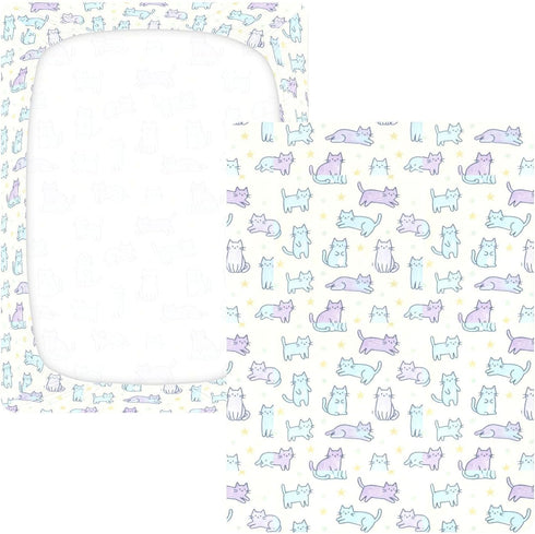 miaozhen 1 Pack 52x28 Cotton Crib Sheets for Baby Boys Girls Soft Breathable Simple Line Cat Purple and Blue Toddler