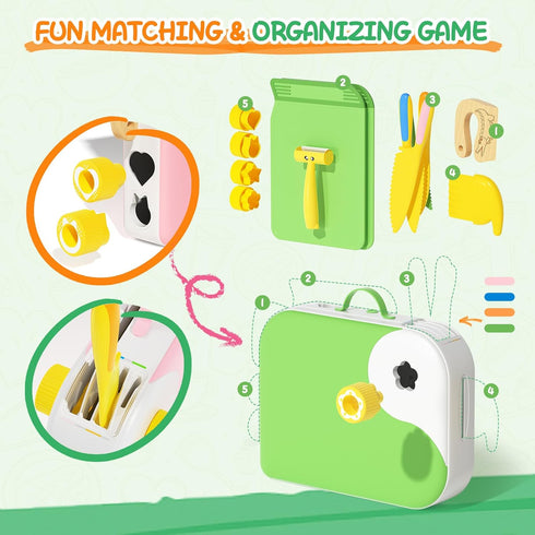 Set 3 4 5 6 7 8 Kids Kitchen Knife for Real Cooking with Storage Box Green, Montessori Kitchen Toy with Cutting Board
