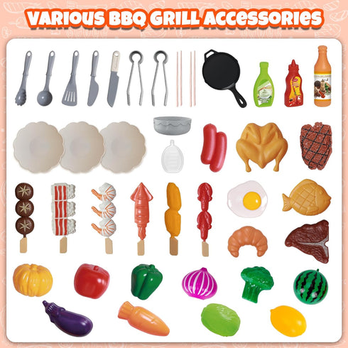 Playset 2-Layer Set,Indoor 3 4 5 6 7 8 Kids Grill Play Kitchen Toys, Kids BBQ Grill Kitchen with Smoke, Sound & Light