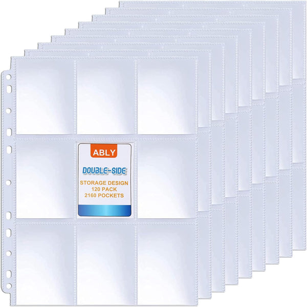ABLY 120 Pages Double-Sided Trading Card Pages Sleeves 9-Pocket Clear Plastic Game
