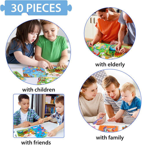 Wooden Jigsaw Puzzles for Kids Ages 3-5 - 6 Pack, 30 Pieces Colorful Educational Learning Toys