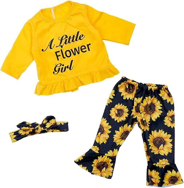 BABESIDE 3 Pcs Reborn Baby Doll Clothes - Sunflower Outfit Accessories Set for 17-22 Inch Dolls