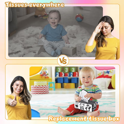 Baby Tissue Box Toy High Contrast baby Toys for Newborn Black and White Montessori Toy for Babies 3 Months Sensory Tissue Box Baby Toy