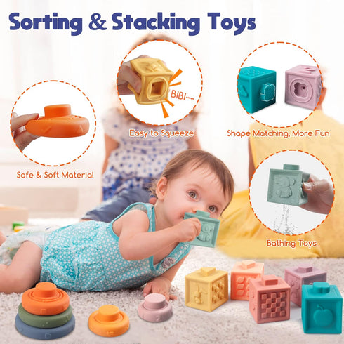 6-18 4 1 1 2 3 Wuzhineisn Montessori Baby Toys for Ages Months - Pull String Teether, Stacking Blocks, Sensory Shapes