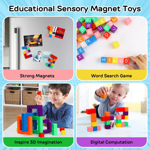TOY Life 64 Pcs Magnetic Blocks - Magnetic Building Blocks for Toddlers Age 3-5, Learning Building Toys for Kids Ages