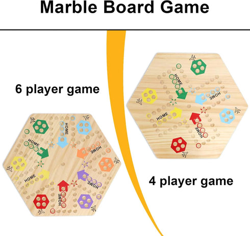 Original Marble Game Wahoo Board Game Double Sided Painted Wooden Fast Track for 6 and 4 Players