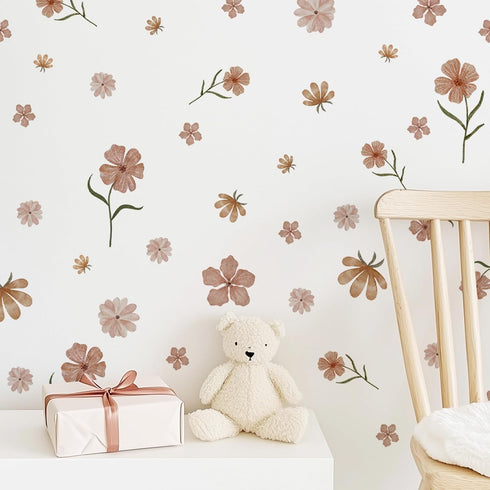 Boho Flower Wall Decals,Watercolor Wildflower Wall Art,Girls Bedroom Removable Flower DecalsNursery Kids