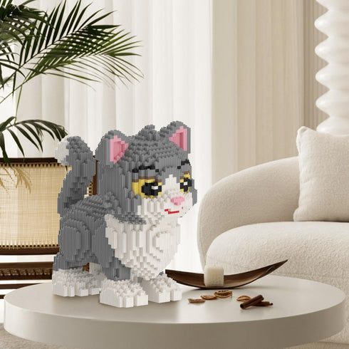 MIKIJOYS 3D 3000PCS RQ8888 Cat Building Blocks with Organizer Bins | Grey | Micro Animal Building Blocks | | Gift