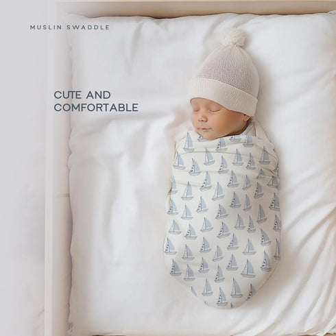 Muslin Swaddle Blanket, Nautical Receiving Blanket, Soft and Breathable, 47" x 47", Wrap for Baby Boys and Girls