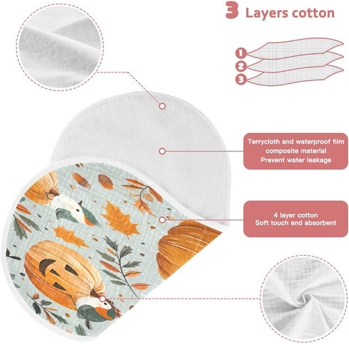 YETTASBIN Autumn Harvest Pumpkin Muslin Baby Burp Cloth, Super Soft Absorbent Cotton Burp Rag Baby Bibs Feeding Cloth