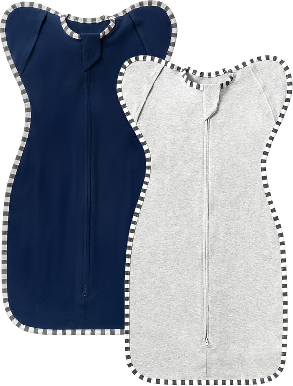 Transition Swaddle, 2 Pack 100% Cotton Baby Sleep Sack, 2-Way Zipper Infant