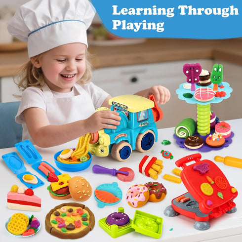 85 3 1 Sets 3-4-8, Playset, PCS in Dough for Kids Ages Art Crafts Dough Tools Kit, Train Engine Noodle Hamburger
