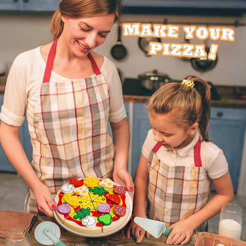Set, 25 Playset 3-5 Wooden Pizza Toy Pcs Cutting Toys Kitchen Pretend Play Accessories, Pizza for Year Old Boys & Girls